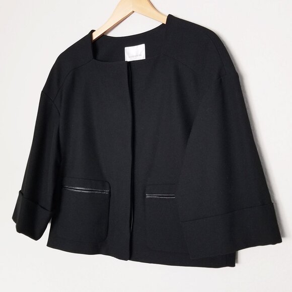 NEW Nordstrom Collection Leather Trim Ponte Knit Blazer Jacket S Black Crop $298 - Picture 1 of 16